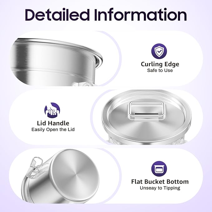 Stainless Steel Airtight Canister for Kitchen, Canisters Container with Lids, Three-buckle Sealing, Airtight Food Storage Container, for Home Hotels and Canteens for Rice, Flour, Grain, Coffee Bean