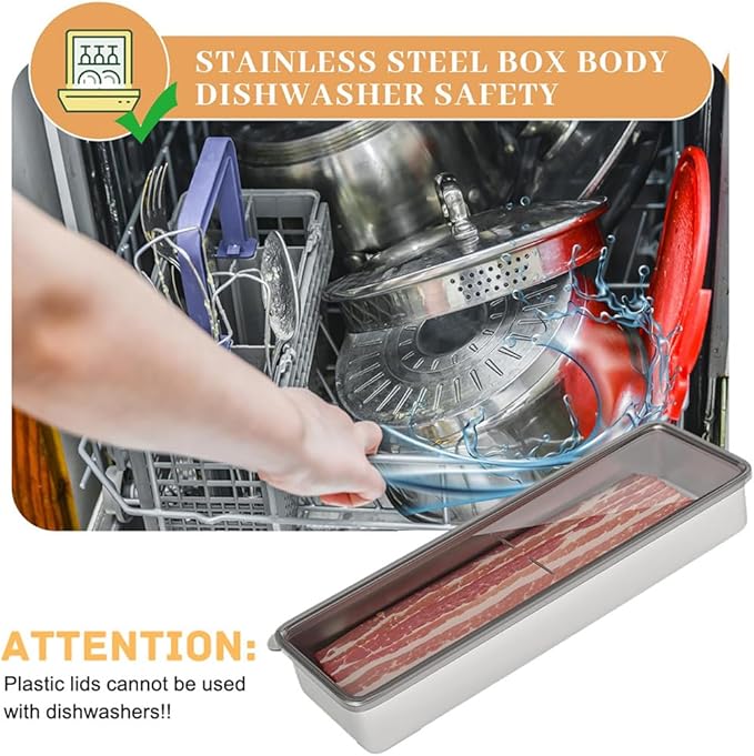 Stainless Steel Airtight Cheese Container with Lid - Bacon Holder, 10.5 Inches Long