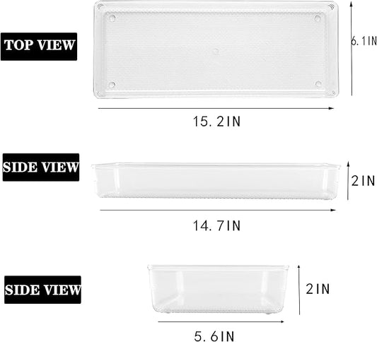 ihomecooker 3 Pack Clear Plastic Drawer Organizer Tray Cutlery Utensil Makeups Drawer Organizers 15" X 6"