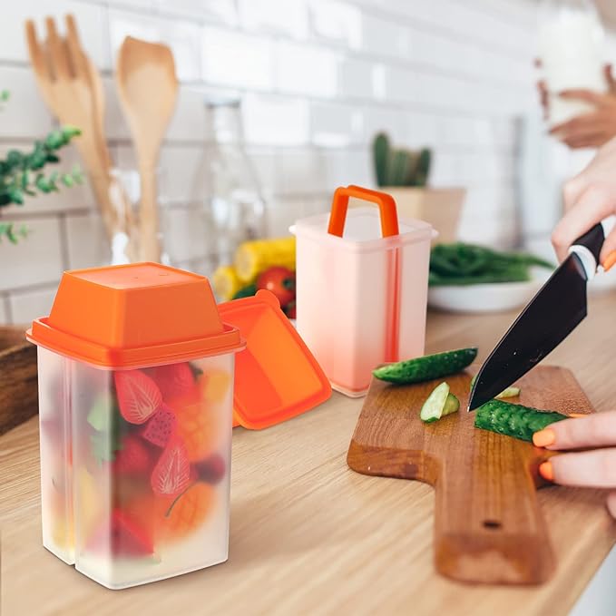 Chengu 3 Pieces Jalapeno Pickle Containers with Strainers Square Dispensers Free Storage of Condiment Food Pickle Holder with Easy to Open Lid Design for Pickled Kitchen Tools(Orange)