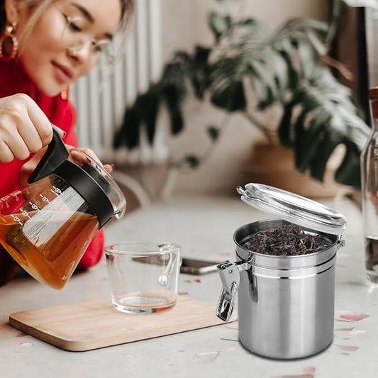 Stainless Steel Coffee Canister, Airtight Ground Coffee Bean Storage Container Keep Bean Fresh Organizer Jars Clear Clamp Lid Large Capacity for Kitchen Organization Pantry Tea Flour Sugar 1450ml