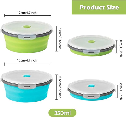 2 Pcs Collapsible Bowls with Lids, Foldable Meal Prep Containers Reusable, Silicone Food Storage Containers, Camper Must Haves Rv Camping Accessories for Travel Trailers, Microwave and Freezer Safe