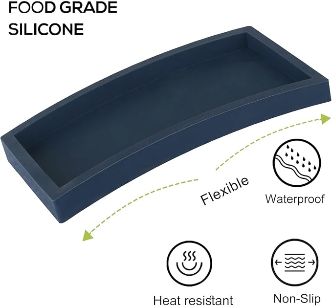 Bathroom Tray, Small Vanity Tray Silicone Soap Dish Sponge Holder Kitchen Sink Organizer Bathroom Accessories for Countertop, Toilet, Shower, Large, Dark Blue