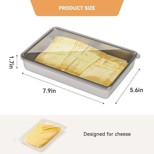 Freshmage Cheese Container for Refrigerator 2 PCS, Stainless Steel Airtight Deli Meat Storage Containers for Fridge Dishwasher Safe Kitchen Fridge Organizers and Storage with Elevated Base……