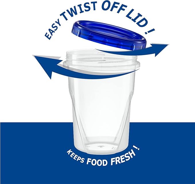 Twist Top Deli Containers Food Storage Containers Blue Screw on Lid Reusable Stackable Leakproof Airtight, pack of 10-32 oz containers