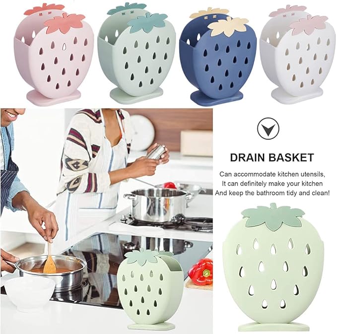 AKOAK 1 Pack Strawberry Chopsticks Stand, Cutlery Storage Box, Suitable for Storing Spoons, Chopsticks, Spoons, Knives and Other Kitchen Utensils (Light Blue)