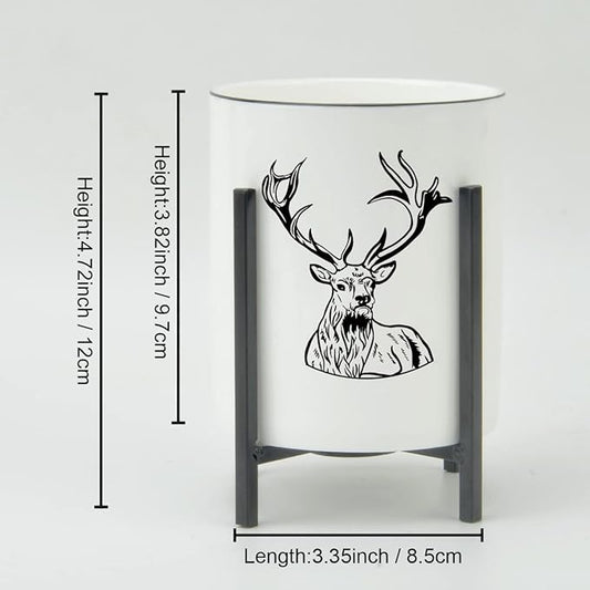 Ceramic Utensil Holder for Countertop, Farmhouse Kitchen Decor for Flatware, SAMAZAMA Utensil Caddy 2 Pcs Set, Rustic Utensil Organizer for Kitchen, Black Deer Pattern