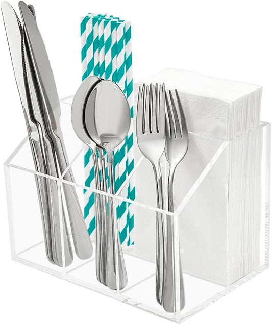 Utensil Holder Silverware Caddy Countertop Cutlery Organizer For Napkins Flatware Spoon Fork Knife Plastic Acrylic