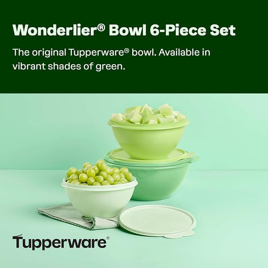 Tupperware Heritage Wonderlier 12 Piece Food Storage Bowl Set in Green Colors, Dishwasher Safe and BPA Free (6 Bowls, 6 Lids)