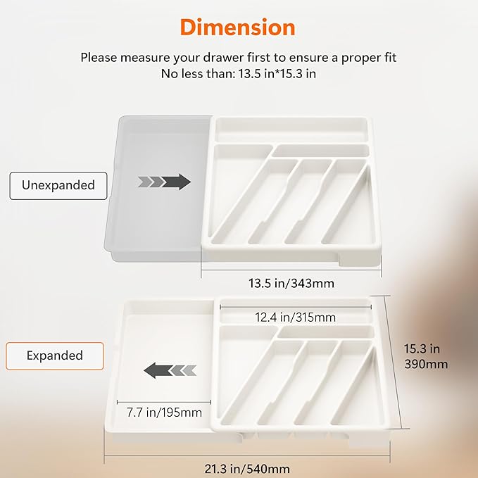 Li&Zhao Silverware Organizer - Expandable Kitchen Drawer Organizer Cutlery Drawer Organizer Flatware Organizer for Drawer Utensil Tray for Kitchen Plastic Silverware Holder for Spoons Knives Forks