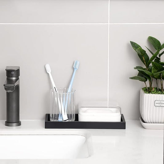 Bathroom Trays for Counter, Slicone Vanity Trays for Bathroom, Rectangle Sponge Holder for Kitchen Sink - Black