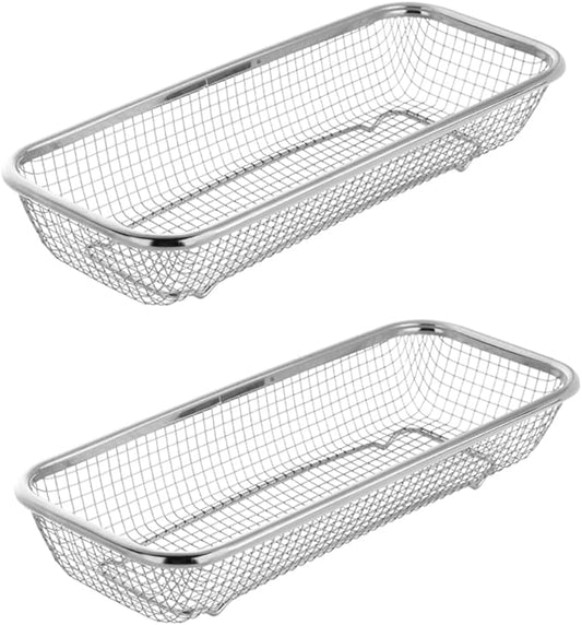 Kitchen Drawer Organizer, Stainless Steel Storage Container Metal Cabinet Storage Basket for Holding Silverware Kitchen Utensil, Pack of 2