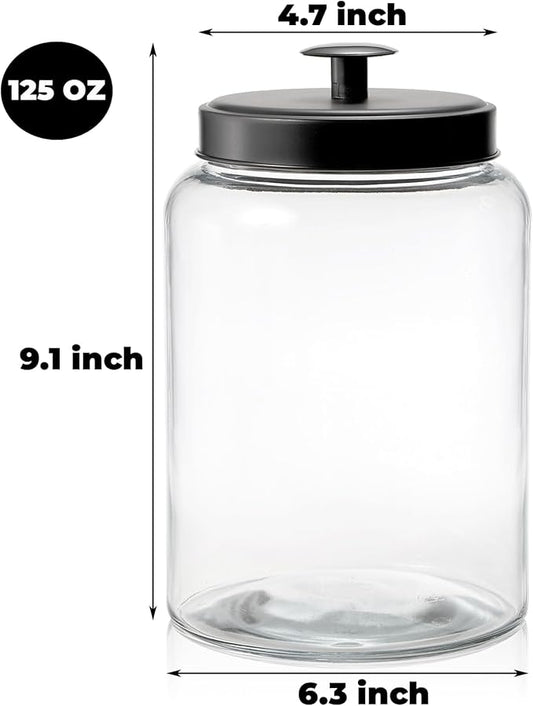 2 Pack Large Glass Jars with Metal Lid, 1 Gallon Clear Cookie Candy Jar, 125 OZ Airtight Food Storage Container, Empty Canister Set for Kitchen Counter, Pasta, Dog Treats, Snacks, 3.7 L