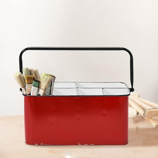 Creative Co-Op Farmhouse Metal Storage Caddy with 6 Compartments and Handle, Distressed Red and White