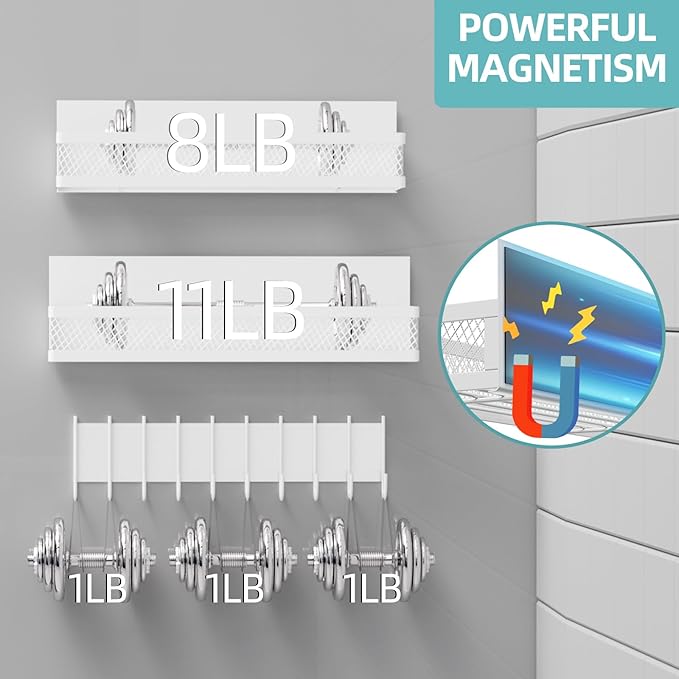 Magnetic Spice Rack for Refrigerator, 3 Pack Magnetic Shelf for Refrigerator, Movable Magnetic Basket is Used for Side Storage in Ovens, Microwaves, or Washing Machines