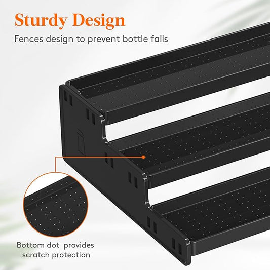 Lifewit Plastic 3-Tier Spice Rack, Black Spice Organization for Cabinet, Counter, Organizer Shelf for Condiment, Seasoning, Liquor, Medicine Bottle for Kitchen, Pantry, bar, 2 Pack