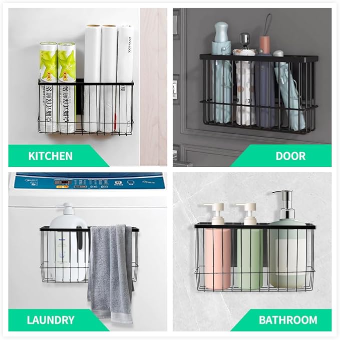 Magnetic Spice Rack for Refrigerator, Magnetic Basket Organizer Shelf Rack, Kitchen Moveable Magnetic Storage Holder, Office File Plastic Food Wrap Spice Pegboard Holder