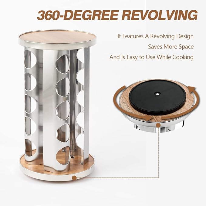 Spice Rack, 20 Jars Rotating Spice Rack, Spice Jars with Label, Stainless Steel Spice Rack Organizer for Cabinet, Spice Organizer, Seasoning Organizer, Revolving Spice Rack Carousel