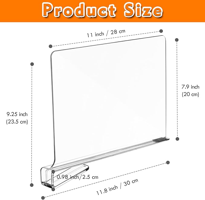 SSAWcasa Shelf Dividers for Closet Organization, 12 Pack Clear Acrylic Dividers Shelf Organizer for Wood Shelves, Bag Purse Clothes Sweater Shirt Storage Separator for Bedroom Wardrobe Kitchen
