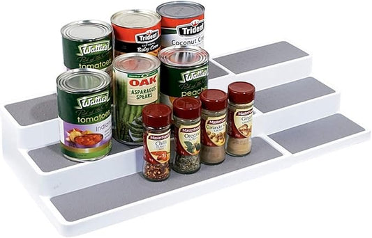 YCOCO 3-Tier Expandable Spice Rack Step Modern Design Waterproof and Non Skid Shelf Kitchen Organizer for Pantry Cabinet or Countertop Use