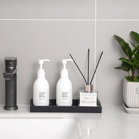 Bathroom Trays for Counter, Slicone Vanity Trays for Bathroom, Rectangle Sponge Holder for Kitchen Sink - Marble Black