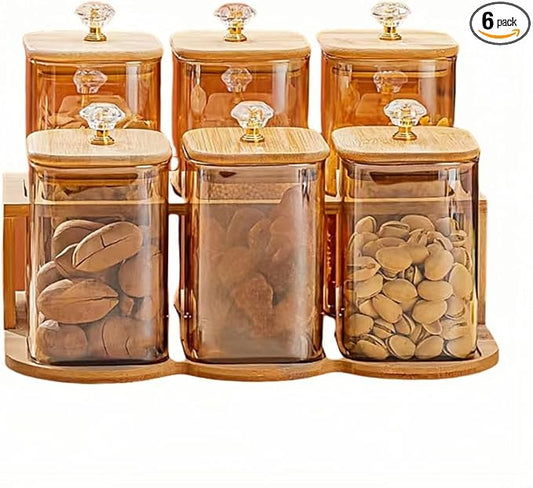 Glass Storage Containers with Lids (17oz/22oz), 6-Pack Square Glass Jars with Lids, Clear Glass Sugar Container, Pantry Organizers and Storage for Cookie Flour Oat Pasta Tea Coffee Bean (Square)