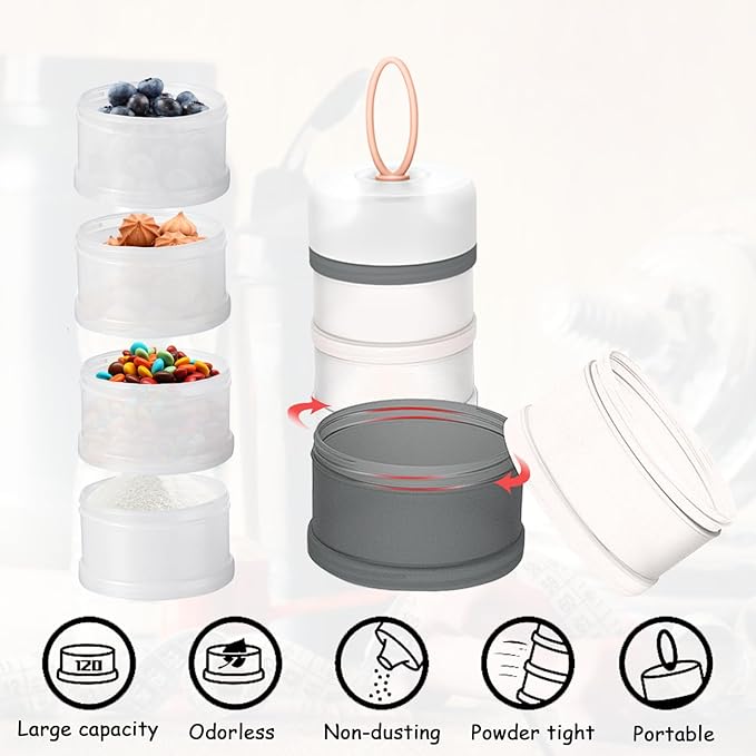 Ysglory 3 Packs Protein Powder Storage Container 4 Stackable Formula Dispenser Portable Protein Powder Travel Container Milk Powder Container to Go for Workout, Fitness, Travel (Gray,White,Pink)
