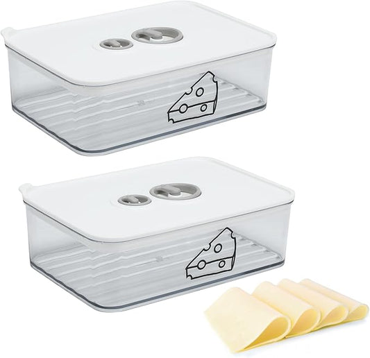 2 Pcs Cheese Container for Refrigerator,Cream Cheeses Storage Box,Cheese Keeper with Airtight Lid and Time Recording,BPA-Free Kitchen Storage Organizer Sliced,Grated,Cheddar Cheeses Saver