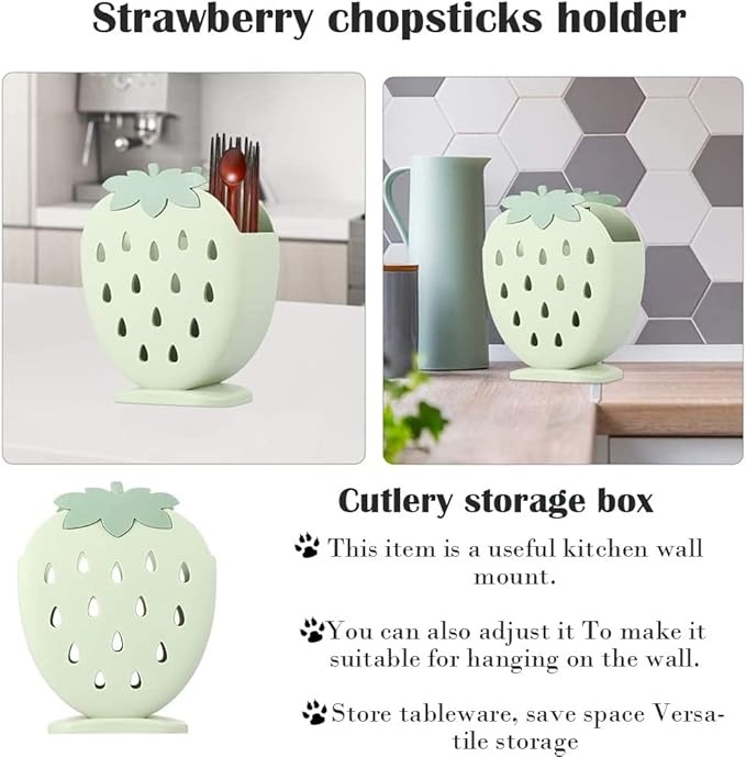 AKOAK 1 Pack Strawberry Chopsticks Stand, Cutlery Storage Box, Suitable for Storing Spoons, Chopsticks, Spoons, Knives and Other Kitchen Utensils (Light Blue)