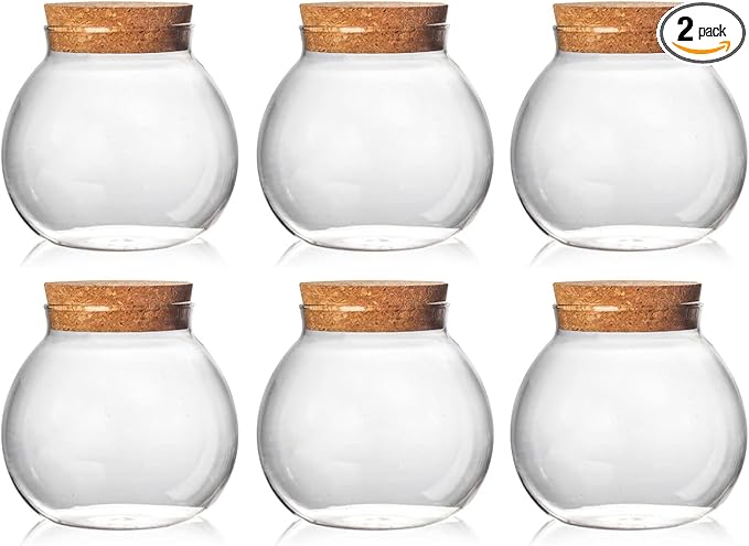 Set of 6 round glass jars with cork lid – 17oz wedding candy jar kitchen jar, perfect for tea, biscuits, cereals, flour, beans, spices, coffee beans etc (6PCS)