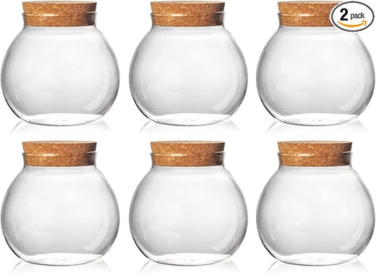 Set of 6 round glass jars with cork lid – 17oz wedding candy jar kitchen jar, perfect for tea, biscuits, cereals, flour, beans, spices, coffee beans etc (6PCS)