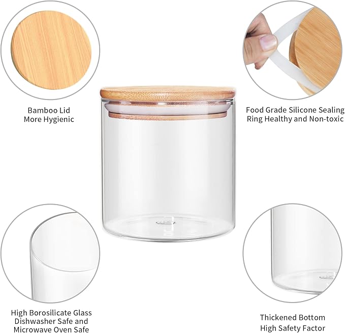 Food Storage Jar, 18.6 FL OZ (550 ML), [Thickened Version] 77L Glass Food Storage Jar with Airtight Seal Bamboo Lid - Modern Design Clear Food Storage Canister for Serving Tea, Coffee, Spice and More