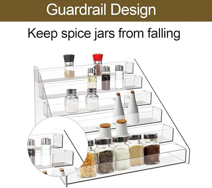 WUIVIUT Spice Rack Organizer For Cabinet, Acrylic Tier Spice Shelf Can Storage Organizer for Kitchen Pantry Countertop
