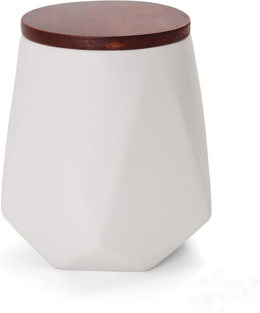 Faceted Storage Canister - Food Storage Container for Kitchen Organization - Ceramic Kitchen Storage Containers - Kitchen Canisters - Kitchen Counter Organizers and Storage (Medium White)