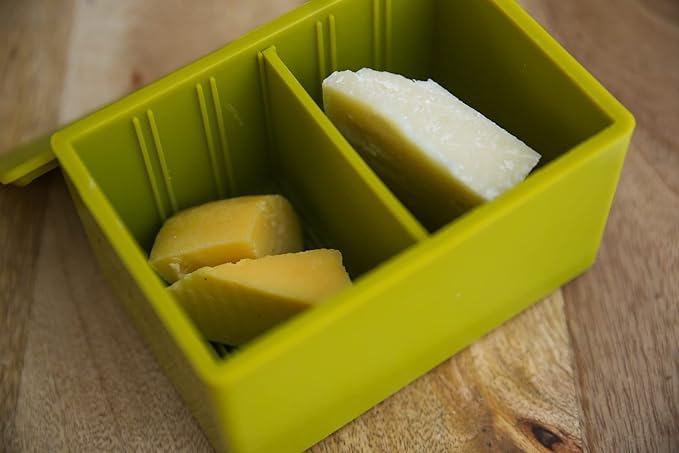 CapaBunga Cheese Vault with Divider - Reusable Artisan Cheese Storage Container for Fridge - Food Grade Silicone Cheese Container 6x4x3.5” - Cheese Keeper for Refrigerator - Green Cheese Holder