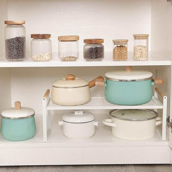 Kithchen Countertop Organizer, Cupboard Stand Spice Rack, Cabinet Pantry Shelf, Counter Organization and Storage For Kitchen Bathroom Office (White, 13.70 inches)