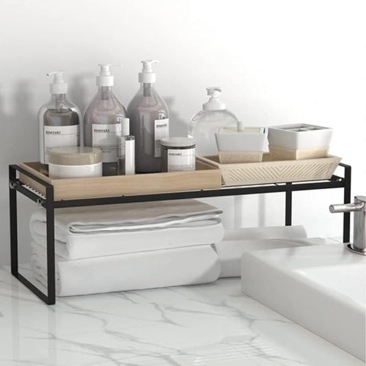 Cabinet Shelf, 20" Kitchen Counter Shelf, Metal Wire Stackable Cupboard Spice Rack, Space Saving Countertop Orgainzer and Storage Rack Shelves for Kitchen Pantry Bathroom