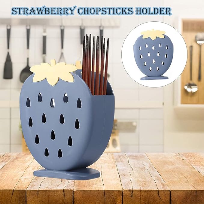 AKOAK 1 Pack Strawberry Chopsticks Stand, Cutlery Storage Box, Suitable for Storing Spoons, Chopsticks, Spoons, Knives and Other Kitchen Utensils (Dark Blue)