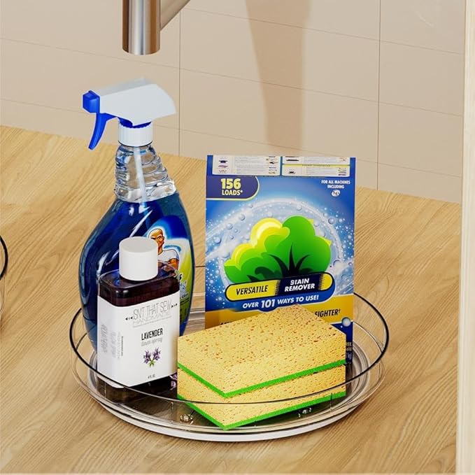 LAMU 2 Pack Clear Lazy Susan Turntable Organizer for Cabinet, 10'' 10.6'' Condiment Organizer for Refrigerator, Kitchen Pantry, Medicine Cabinet Organizer, Spices Rack Organization, Bathroom