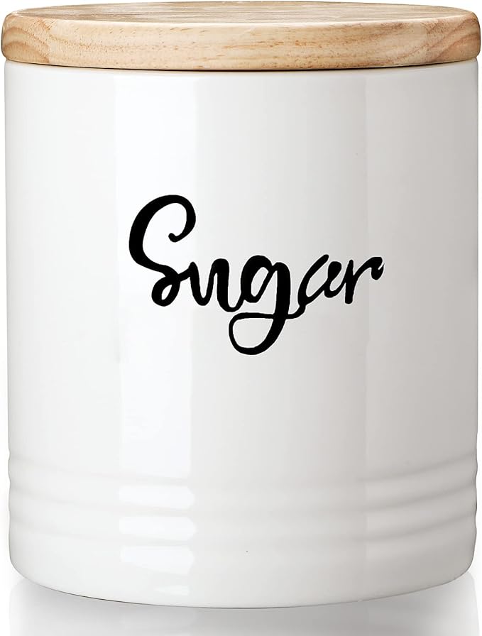 LEETOYI Porcelain Food Storage Containers with Lid, 4.5 Inch 31oz White, Labeled Sugar