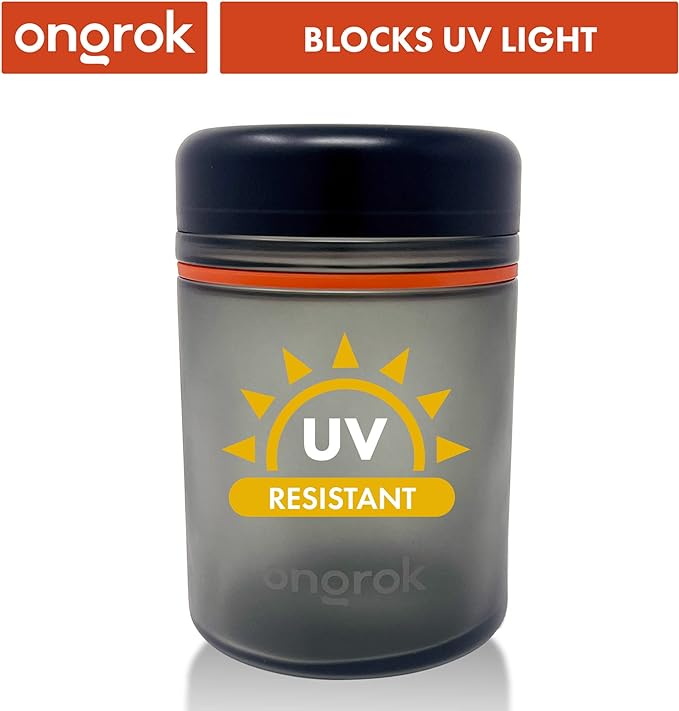 ONGROK Glass Storage Jar, 1L, Single Pack, UV Herb/Spice Jar with Child Resistant Lid, Color-Coded Glass Containers Air Proof to Preserve Smell and Aroma, Perfect Size to Store in a Drawer or Cupboard