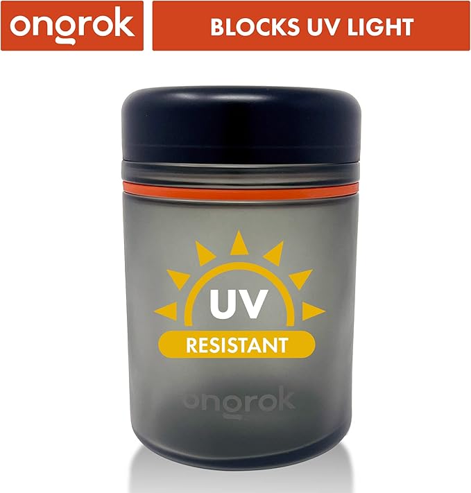 ONGROK Glass Storage Jar, 1L, Single Pack, UV Herb/Spice Jar with Child Resistant Lid, Color-Coded Glass Containers Air Proof to Preserve Smell and Aroma, Perfect Size to Store in a Drawer or Cupboard