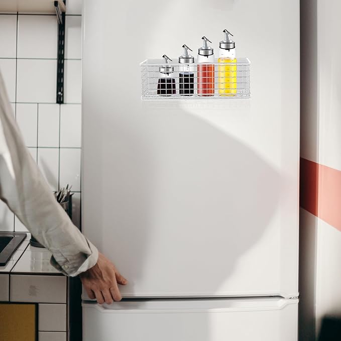 Magnetic Spice Rack for Refrigerator:Magnetic Storage Basket Spice Rack Organizer Moveable Magnetic Shelf Fridge Organizer for Kitchen Organization and Storage