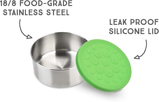 LunchBots 4.5 oz Stainless Steel Dressing Container for Condiments, Dips, Snacks, Dipping Sauce Cups with Silicone Lid, Fits in Lunch Bags and Bento Boxes - Set of 2 (Green)