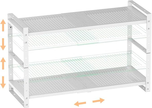 Cabinet organizer shelf,Expandable Adjustable Stackable Kitchen Organizer,Metal shelf risers for cabinets, kitchens and desks(2Packs/White/Large)