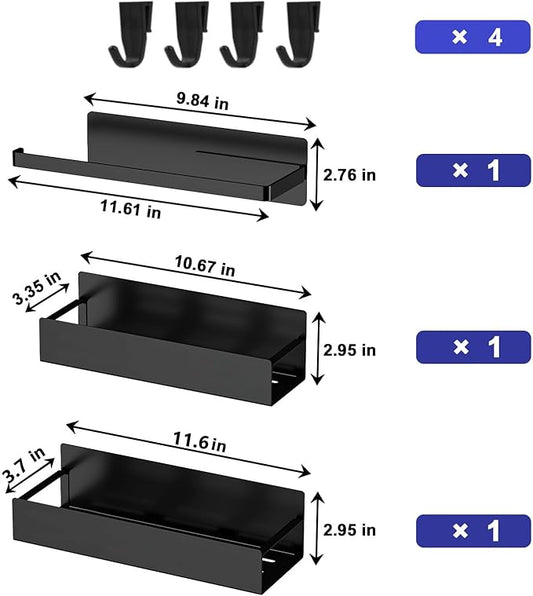Magnetic Spice Rack for Refrigerator, Magnetic Refrigerator Organizer, 3 Pack Metal Black Magnetic Shelf with Paper Towel Holder, Rustproof Side Fridge Storage Rack for Kitchen with 4 small hooks