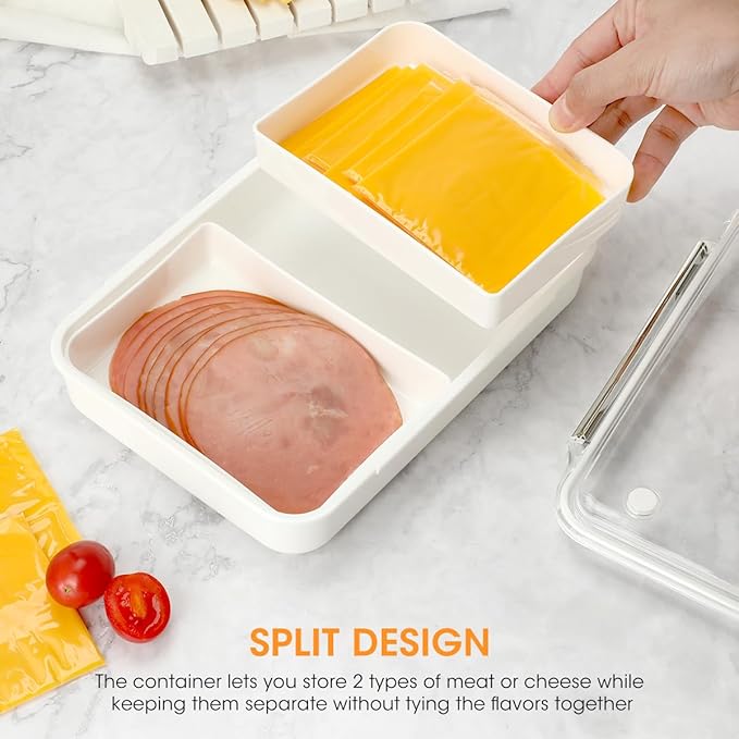 AIEVE Ham and Cheese Container for Fridge, Deli Meat Storage Container With Clear Lids, Silicone Sealed Lunch Meat Container, 8.86 Inches Long