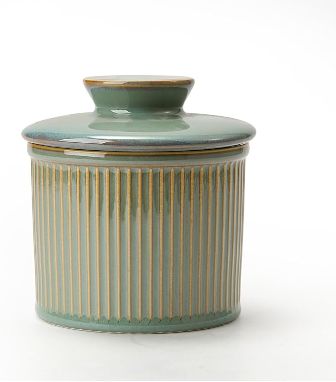 XELA Large Butter Crock with Lid for Countertop, The Original Reactive Glaze Butter Dish With Water Line, French Butter Dish for Spreadable Butter -Vintage Turquoise