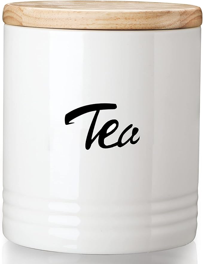 LEETOYI Porcelain Food Storage Containers with Lid, 4.5 Inch 31oz White, Labeled Tea