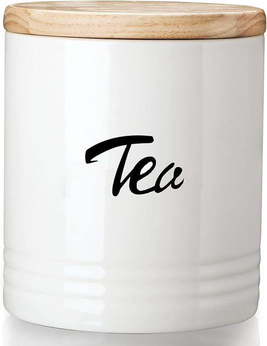 LEETOYI Porcelain Food Storage Containers with Lid, 4.5 Inch 31oz White, Labeled Tea